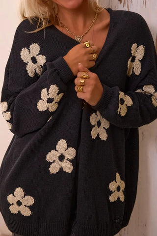 Flower Open Front Long Sleeve Cardigan