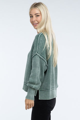 Washed Side Slit Oversize Cropped Sweater