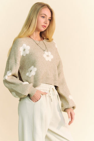 Davis & Dina Floral Drop Shoulder Cropped Sweater