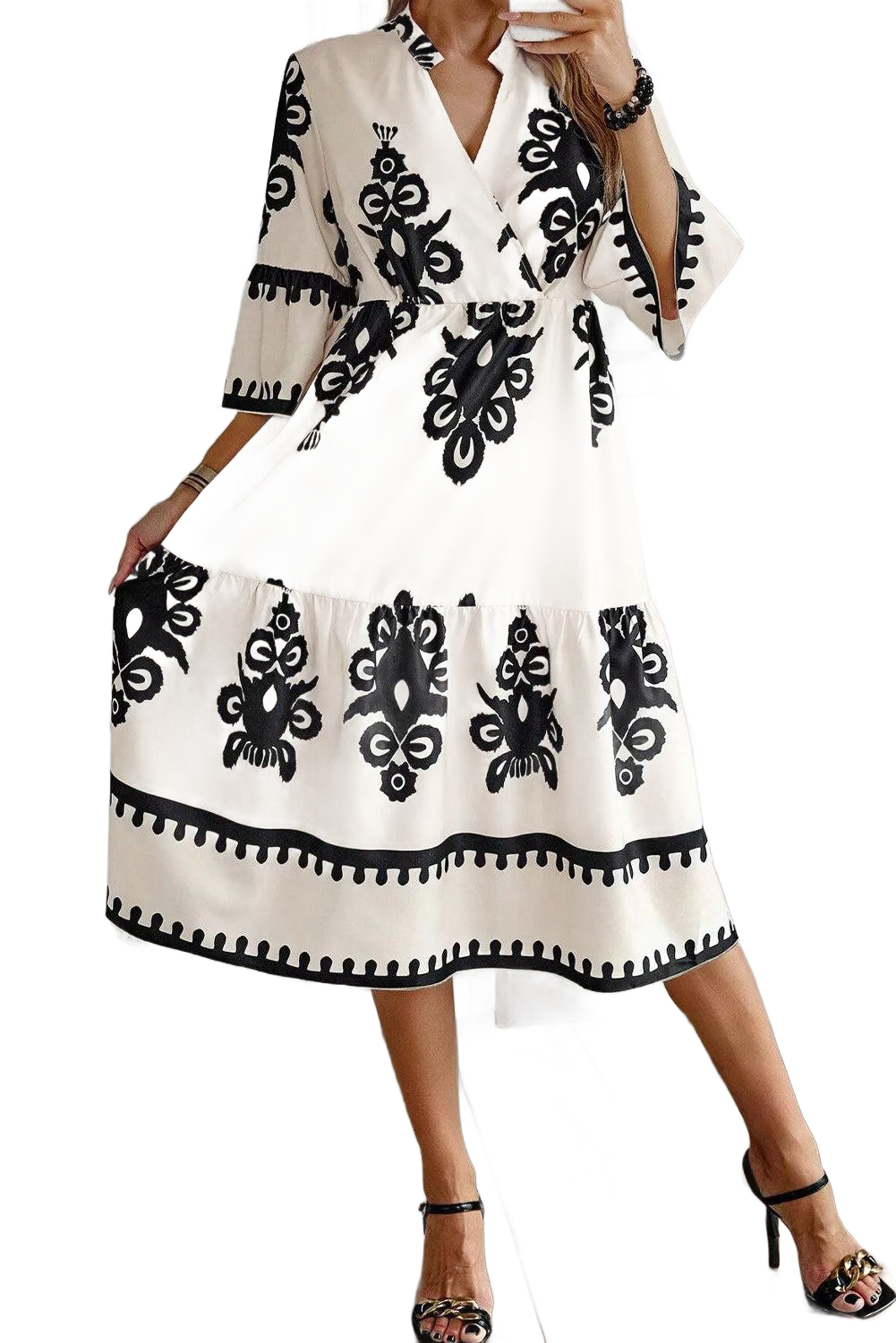 Printed Half Sleeve Knee Length Dress