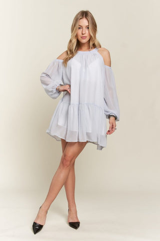 A Cold Shoulder Balloon Sleeve Mini Dress