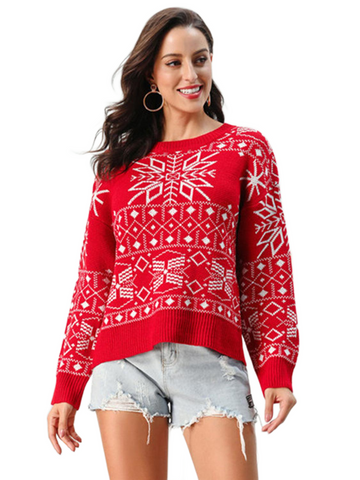 Snowflake Pattern Round Neck Sweater