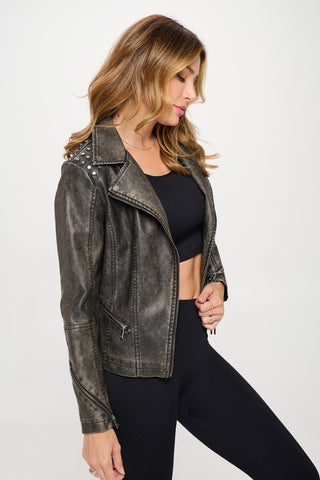 Coalition LA Studded Classic Motor Faux Leather Jacket