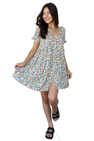 Full Size V-Neck Ruffle Sleeve Floral Dress