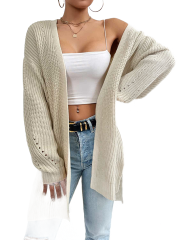 Open Front Dropped Shoulder Slit Cardigan