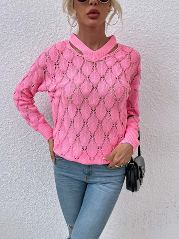 Cutout Dropped Shoulder Sweater