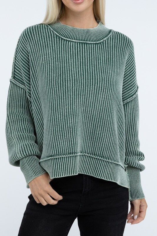 Washed Side Slit Oversize Cropped Sweater