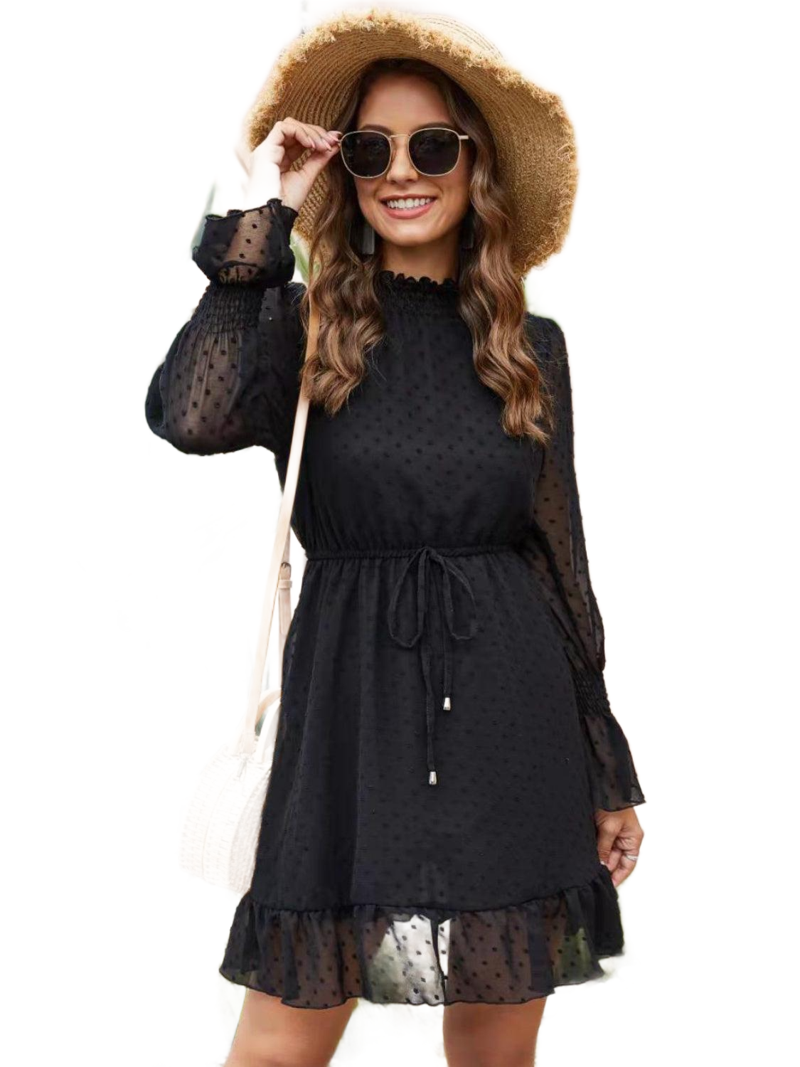 Mock Neck Flounce Sleeve Mini Dress