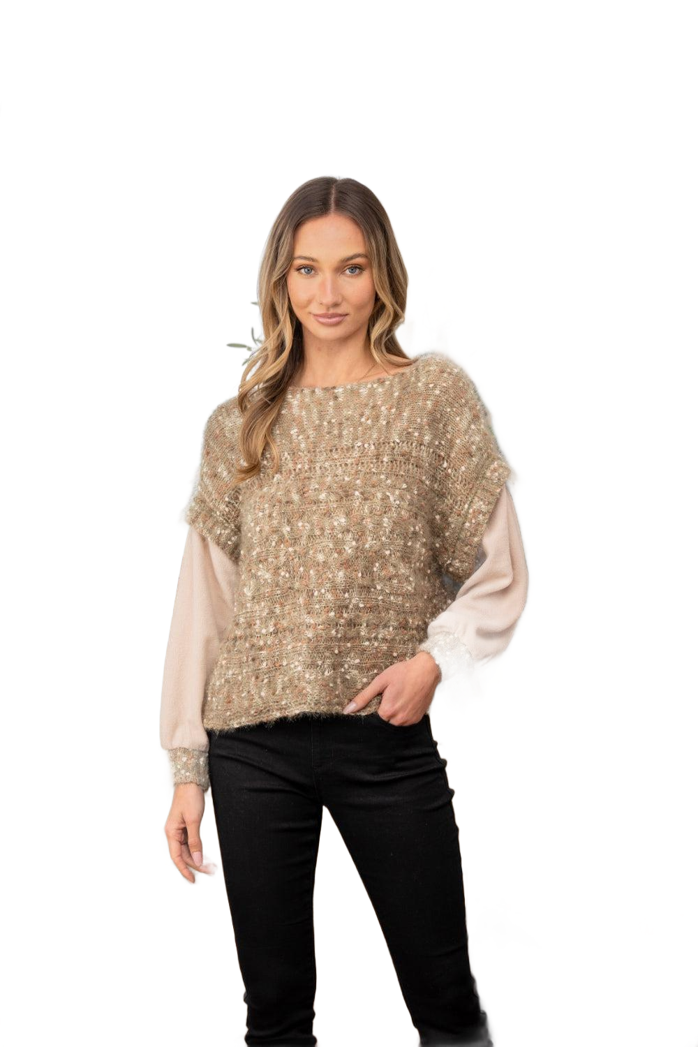 Full Size Fuzzy Long Sleeve Knit Top