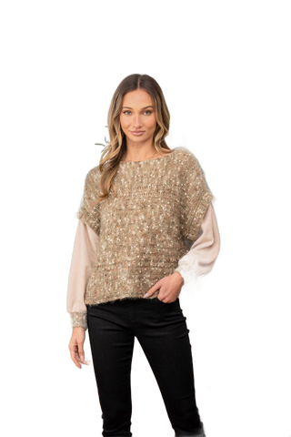 Full Size Fuzzy Long Sleeve Knit Top