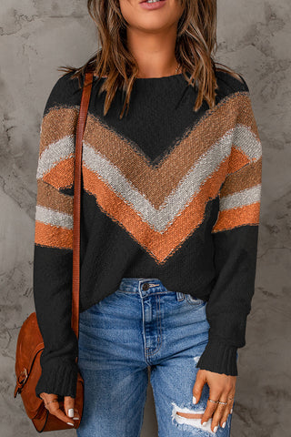 Contrast Round Neck Dropped Shoulder Sweater