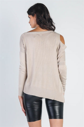 Cold Shoulder Long Sleeve Knit Top