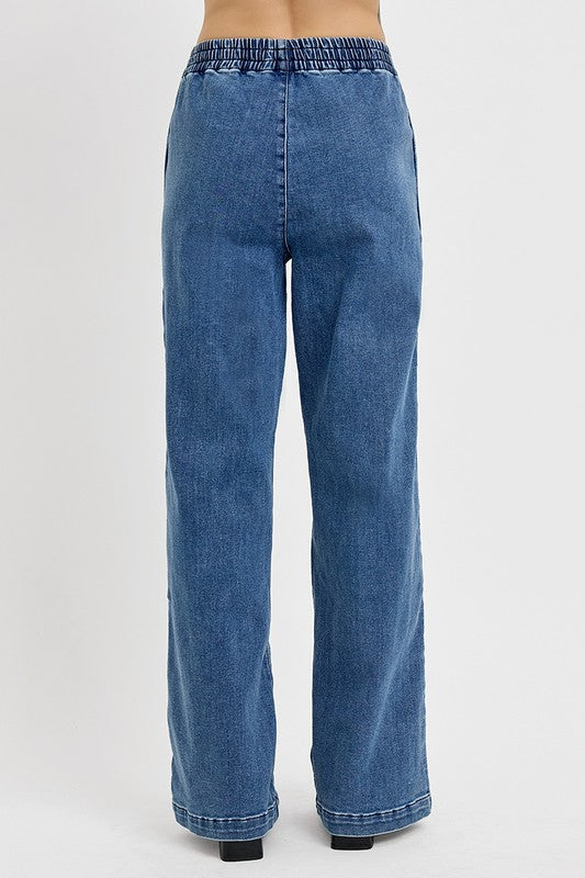 Full Size Elastic Waist Wide Leg Jeans Plus Size