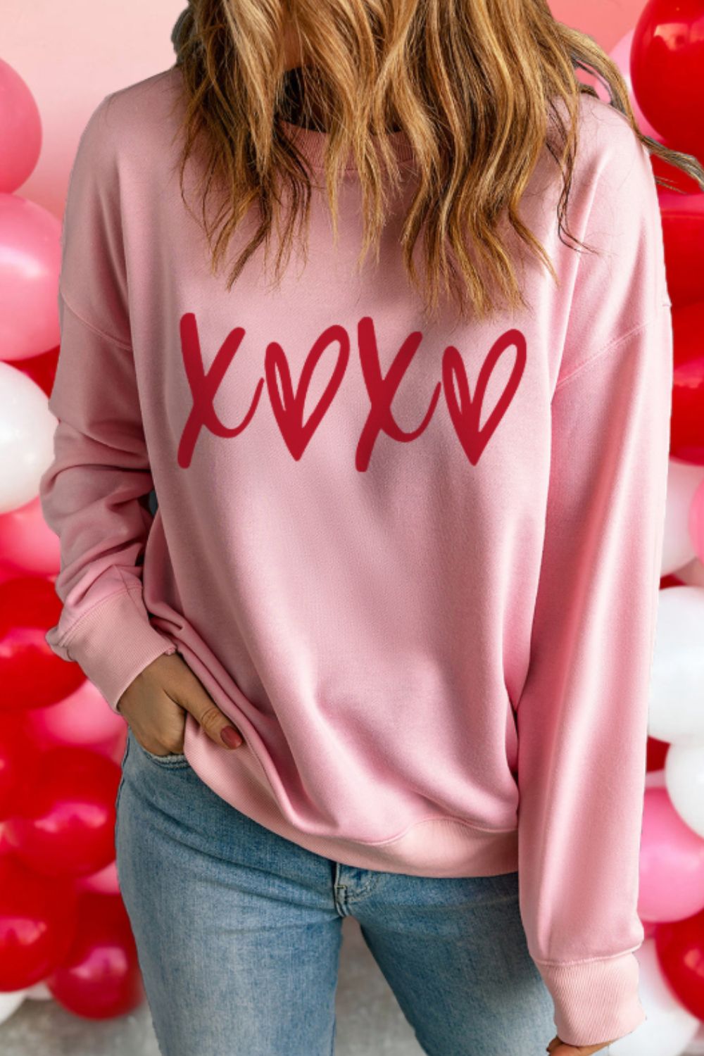 Valentine’s Day OXO Round Neck Drop Shoulder Sweatshirt