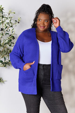 Full Size Waffle-Knit Open Front Cardigan