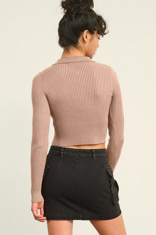 Ribbed Double Zip Cropped Cardigan