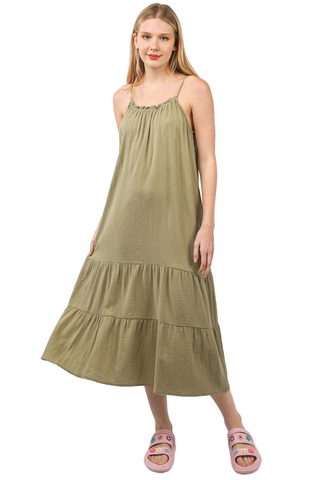 Ruffled A-Line Midi Cami Dress