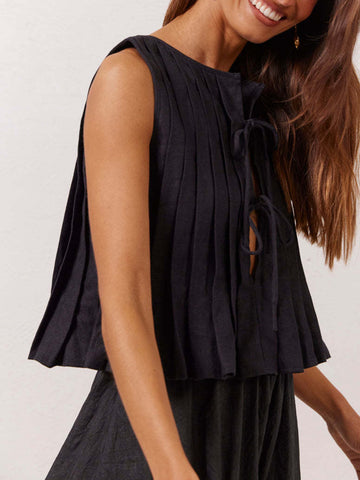 Loveset Pleated Tied Round Neck Vest