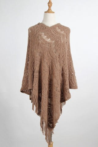 Fringe  Surplice Cape Sleeve Poncho