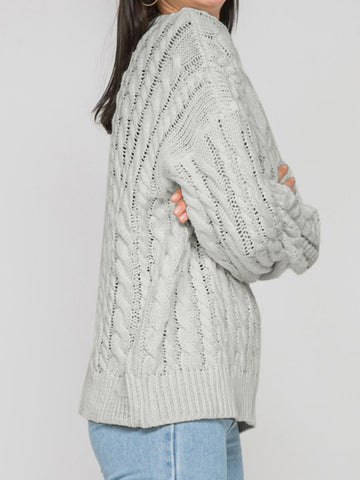 Round Sleeve Cable-Knit Sweater