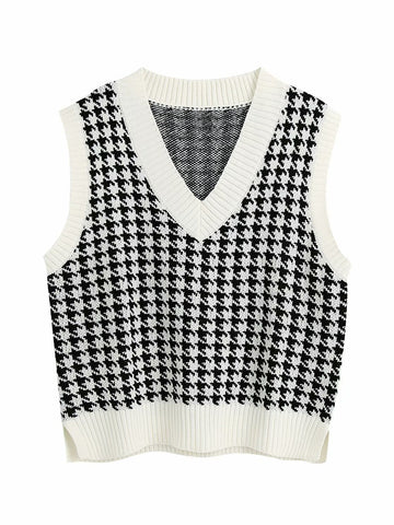 Hounds tooth V-Neck Sweater Vest