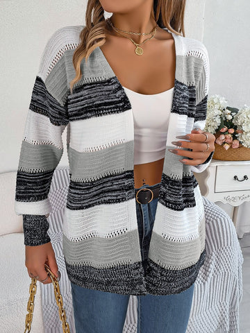 Striped Open Front Cardigan