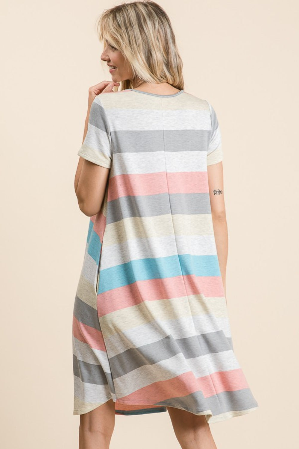 Striped Short Sleeve Dress with Pockets