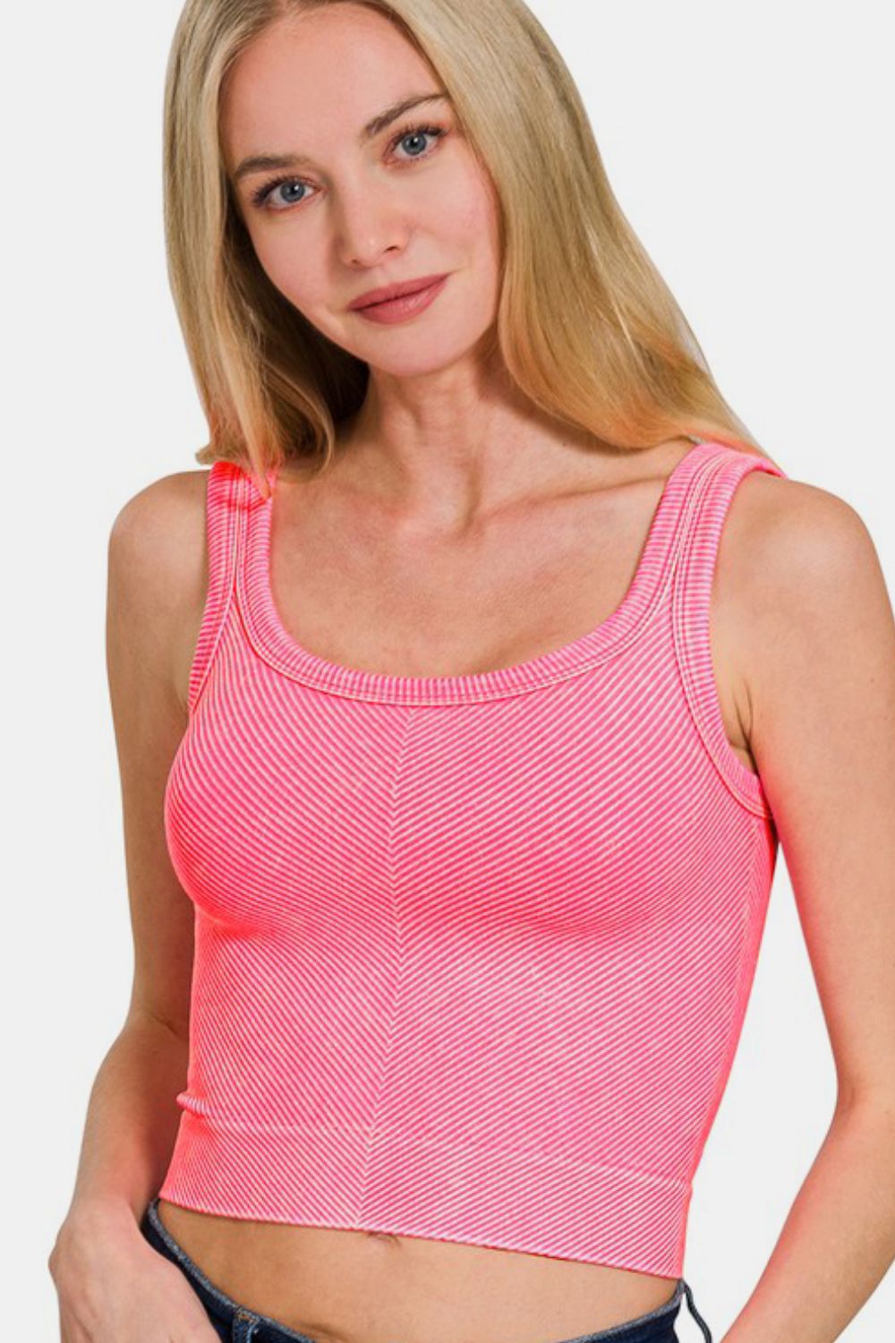 Washed Ribbed Scoop Neck Wide Strap Tank