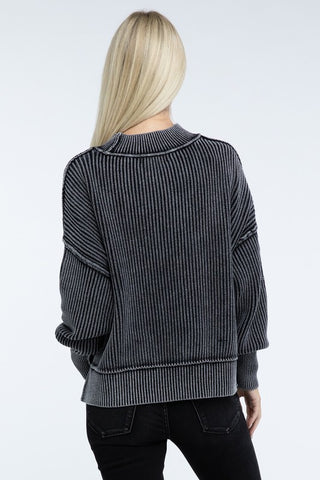 Washed Side Slit Oversize Cropped Sweater