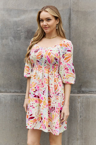 Full Size Floral Print Mini Dress