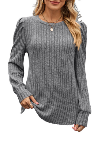 Ribbed Round Neck Long Sleeve Knit Top