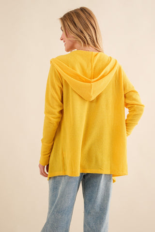 Full Size Thermal Hooded Open Front Cardigan with Pockets