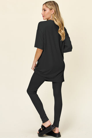 Full Size Round Neck Dropped Shoulder T-Shirt and Leggings Set