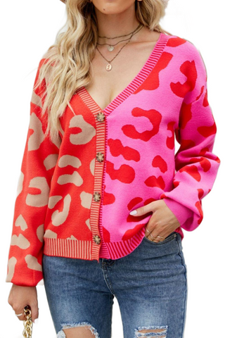 Leopard Button Up Dropped Shoulder Cardigan