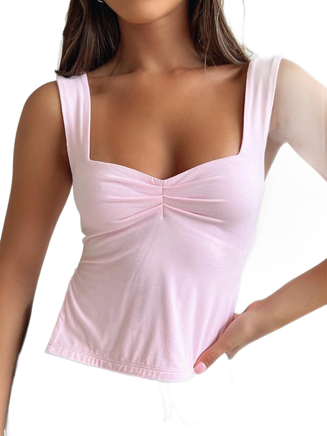 Ruched Sweetheart Neck Wide Strap Tank