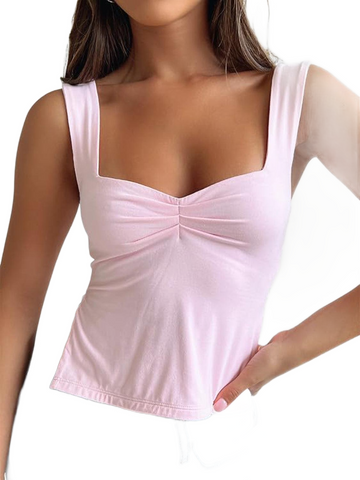 Ruched Sweetheart Neck Wide Strap Tank