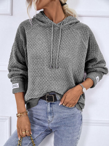 Texture Drawstring Long Sleeve Hooded Sweater | Hoodies For All Kind