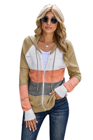 Zip-Up Raglan Sleeve Openwork Hooded Cardigan | Hoodies For All Kind