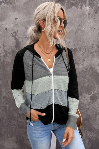 Zip-Up Raglan Sleeve Openwork Hooded Cardigan | Hoodies For All Kind