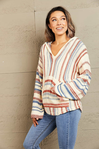 Striped Hooded Sweater with Kangaroo Pocket | Hoodies For All Kind