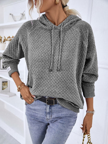 Texture Drawstring Long Sleeve Hooded Sweater | Hoodies For All Kind