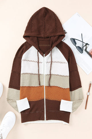 Zip-Up Raglan Sleeve Openwork Hooded Cardigan | Hoodies For All Kind