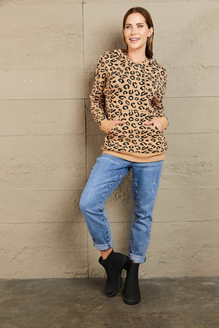 Woven Right Leopard Print Drawstring Hooded Sweater | Hoodies For All Kind