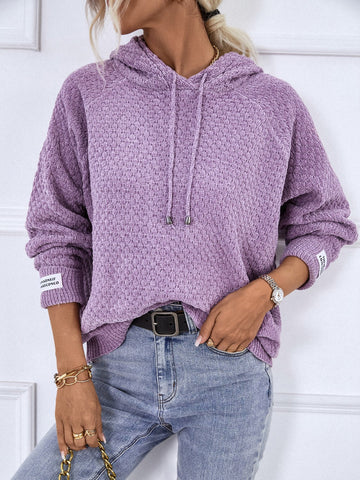 Texture Drawstring Long Sleeve Hooded Sweater | Hoodies For All Kind