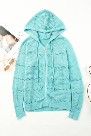 Zip-Up Raglan Sleeve Openwork Hooded Cardigan | Hoodies For All Kind