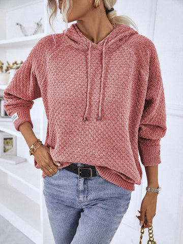 Texture Drawstring Long Sleeve Hooded Sweater | Hoodies For All Kind