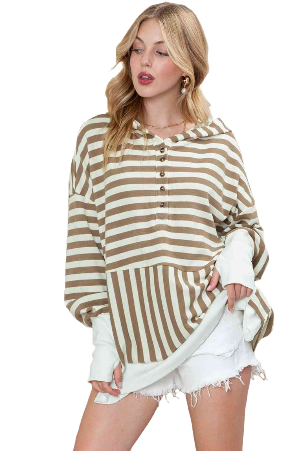 Striped Button Hoodie Hoodies For All Kind