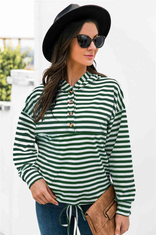 Striped Half-Button Hoodie Hoodies For All Kind