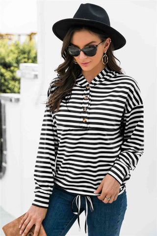 Striped Half-Button Hoodie Hoodies For All Kind