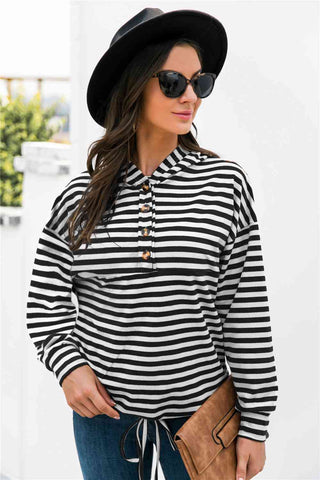 Striped Half-Button Hoodie Hoodies For All Kind